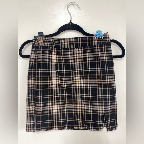 Garage Brown-Toned "As if!" Plaid Mini Skirt - Picture 1 of 3
